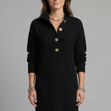 Damen Strickkleid mit hohem Kragen und Knopfleiste