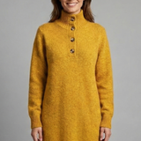 Damen Strickkleid mit hohem Kragen und Knopfleiste