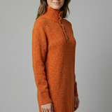 Damen Strickkleid mit hohem Kragen und Knopfleiste