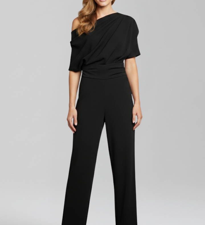 Damen-Jumpsuit mit asymmetrischem Ausschnitt und langen Ärmeln