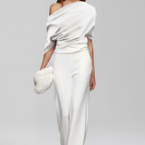 Damen-Jumpsuit mit asymmetrischem Ausschnitt und langen Ärmeln