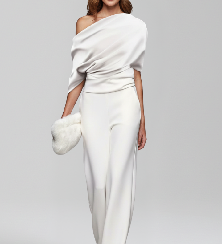 Damen-Jumpsuit mit asymmetrischem Ausschnitt und langen Ärmeln