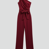 Damen-Jumpsuit mit asymmetrischem Ausschnitt und Taillengürtel