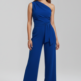 Damen-Jumpsuit mit asymmetrischem Ausschnitt und Taillengürtel