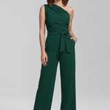 Damen-Jumpsuit mit asymmetrischem Ausschnitt und Taillengürtel