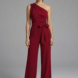 Damen-Jumpsuit mit asymmetrischem Ausschnitt und Taillengürtel
