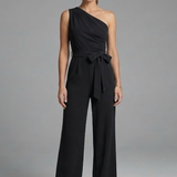 Damen-Jumpsuit mit asymmetrischem Ausschnitt und Taillengürtel