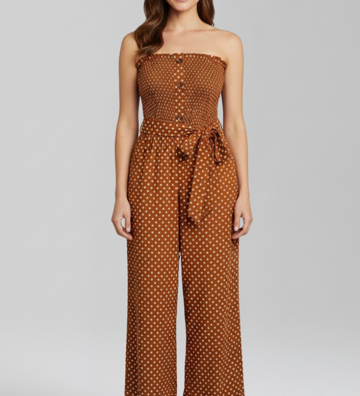 Damen-Jumpsuit mit Bandeau-Ausschnitt und Knopfleiste