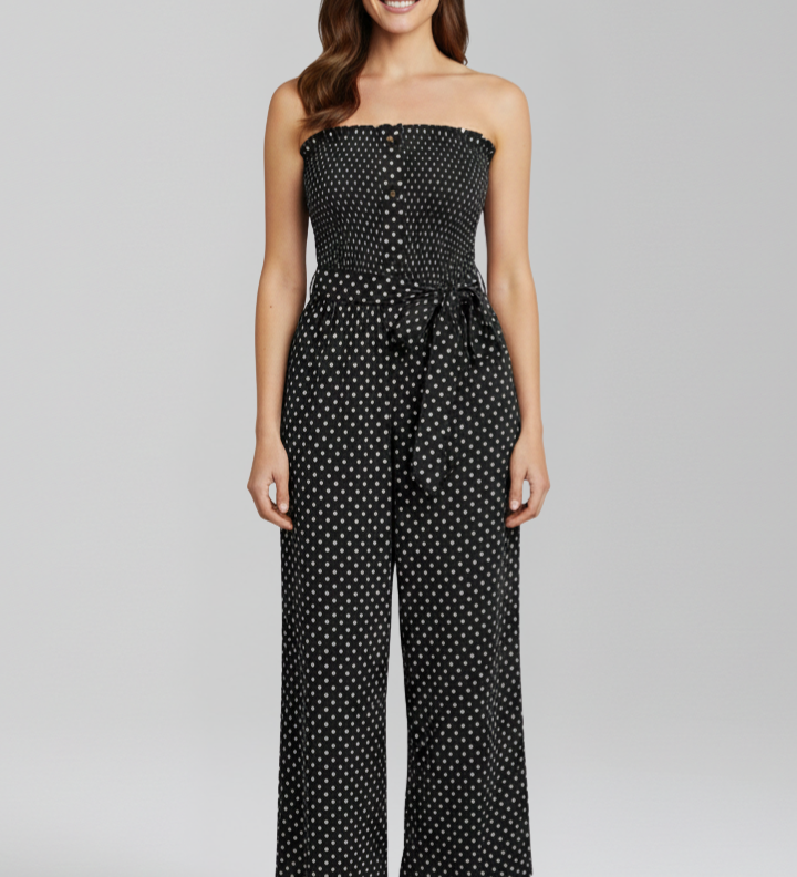 Damen-Jumpsuit mit Bandeau-Ausschnitt und Knopfleiste