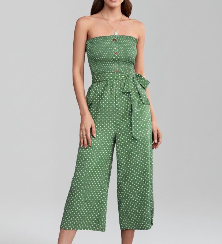 Damen-Jumpsuit mit Bandeau-Ausschnitt und Knopfleiste