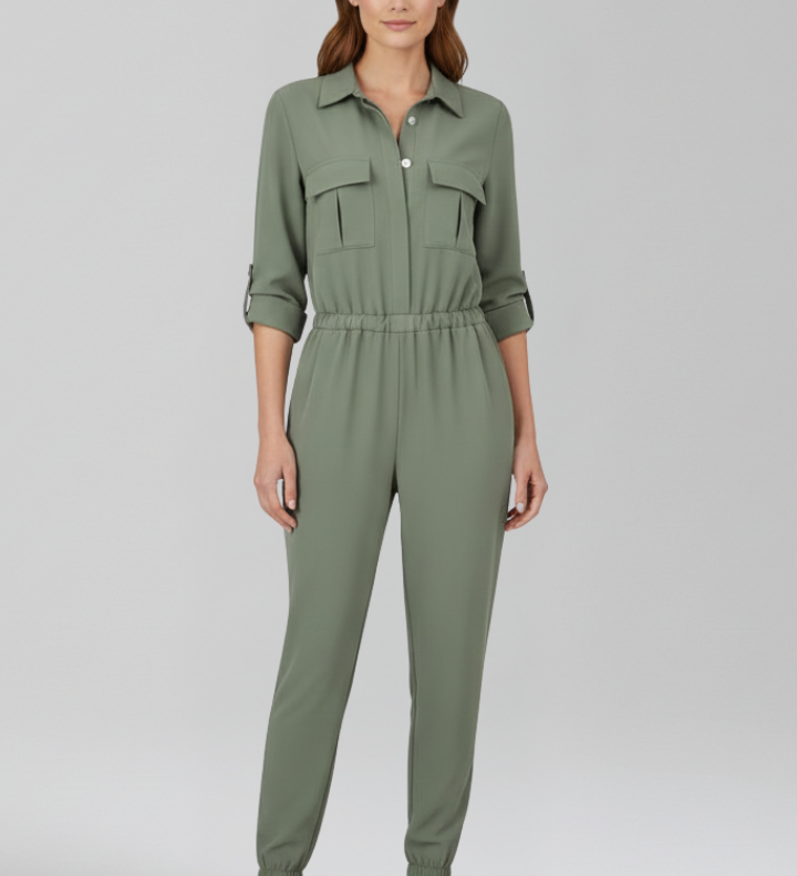 Damen-Jumpsuit mit Knopfleiste und elastischem Bund