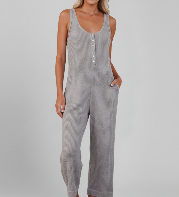 Damen Jumpsuit mit Knopfleiste und Seitentaschen