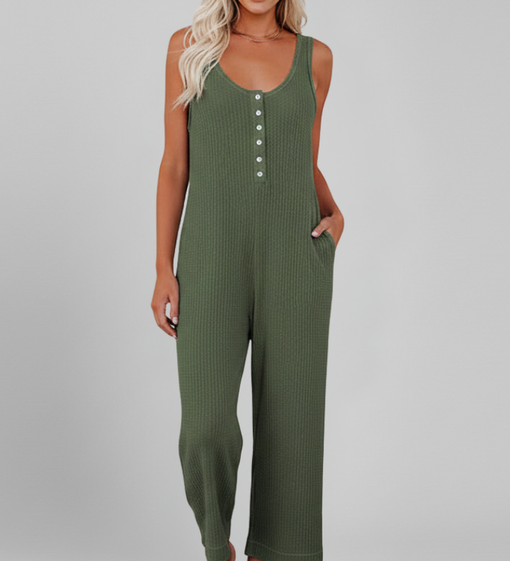 Damen Jumpsuit mit Knopfleiste und Seitentaschen