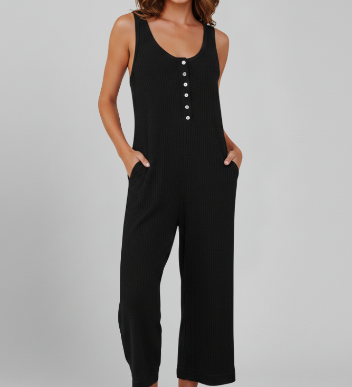 Damen Jumpsuit mit Knopfleiste und Seitentaschen
