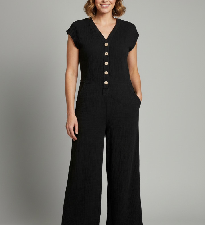 Damen-Jumpsuit mit Knopfleiste und weitem Bein