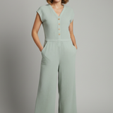 Damen-Jumpsuit mit Knopfleiste und weitem Bein
