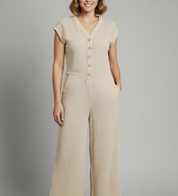 Damen-Jumpsuit mit Knopfleiste und weitem Bein