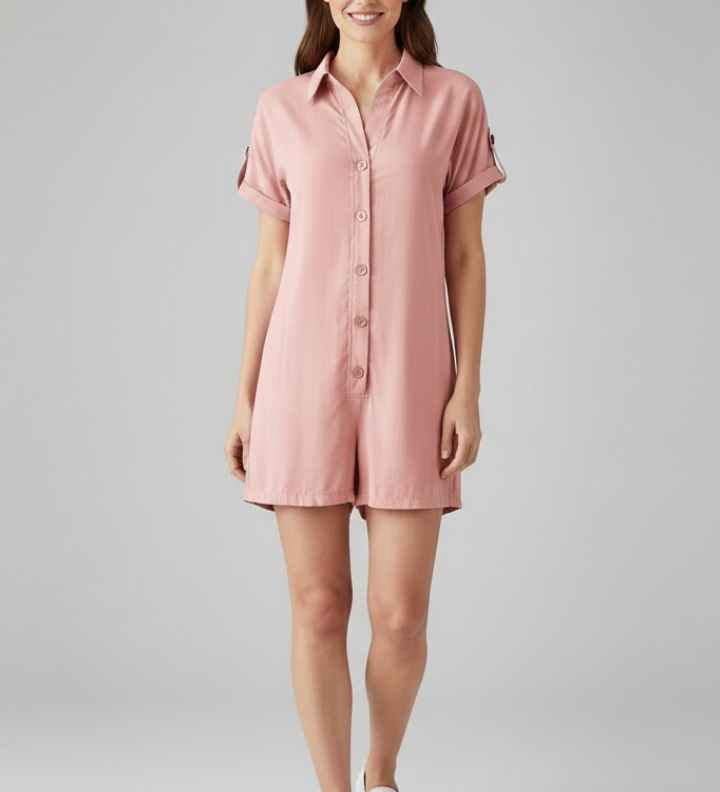 Damen-Jumpsuit mit Kragen und Knopfleiste