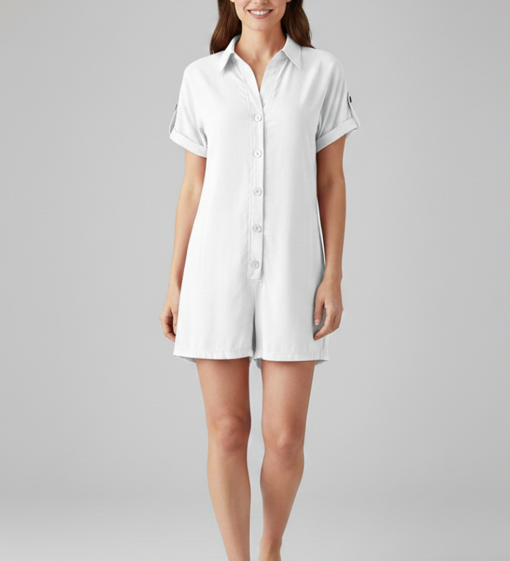 Damen-Jumpsuit mit Kragen und Knopfleiste