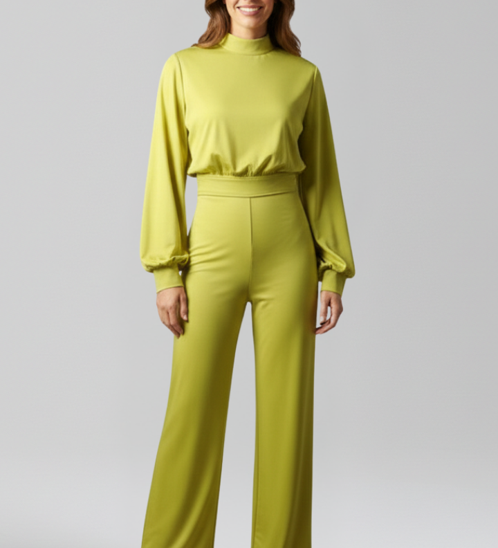 Damen-Jumpsuit mit Halbcollier und langen Ärmeln