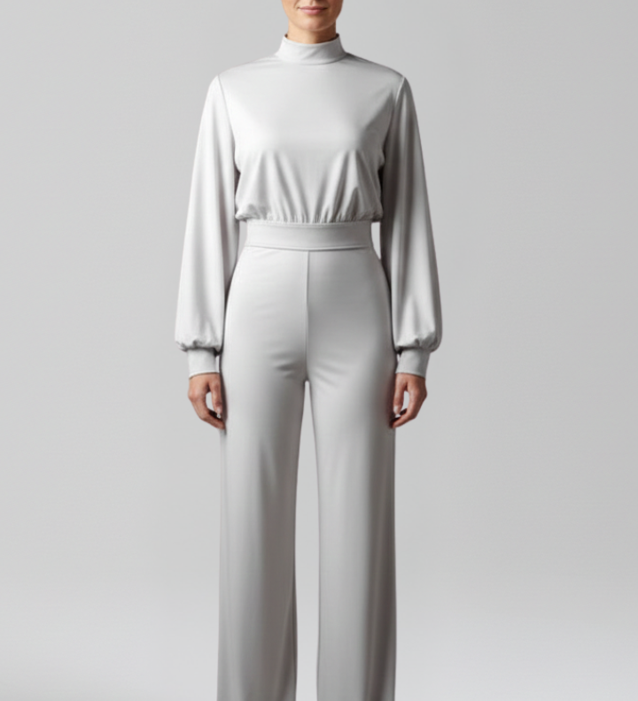 Damen-Jumpsuit mit Halbcollier und langen Ärmeln