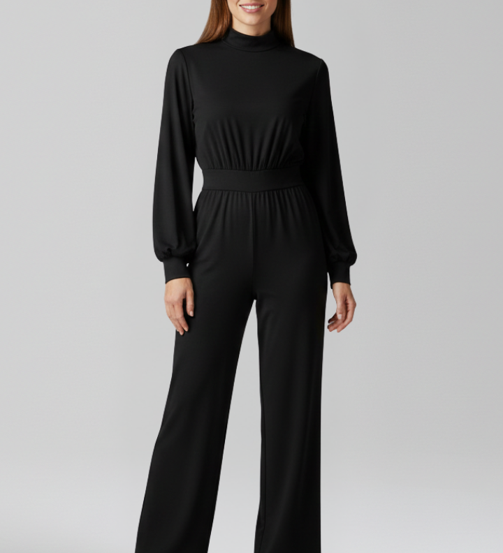 Damen-Jumpsuit mit Halbcollier und langen Ärmeln