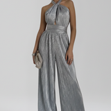 Damen-Jumpsuit mit Halterneck und plissierter Oberfläche