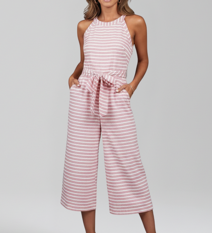 Damen-Jumpsuit mit Neckholder und Taillengürtel