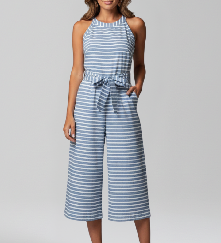Damen-Jumpsuit mit Neckholder und Taillengürtel