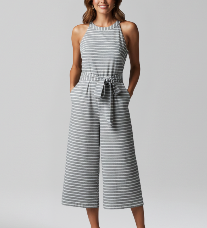Damen-Jumpsuit mit Neckholder und Taillengürtel
