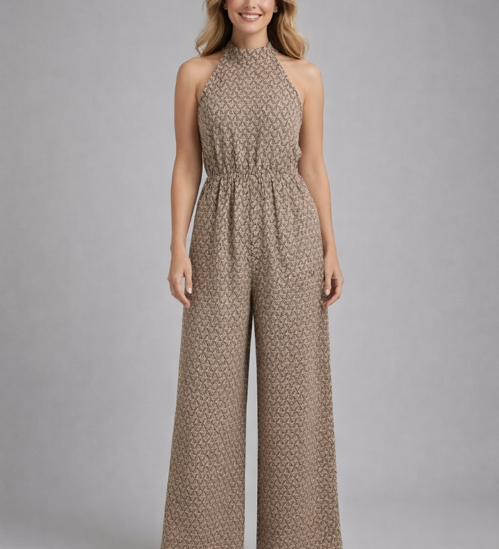 Damen-Jumpsuit mit hohem Ausschnitt und weitem Bein