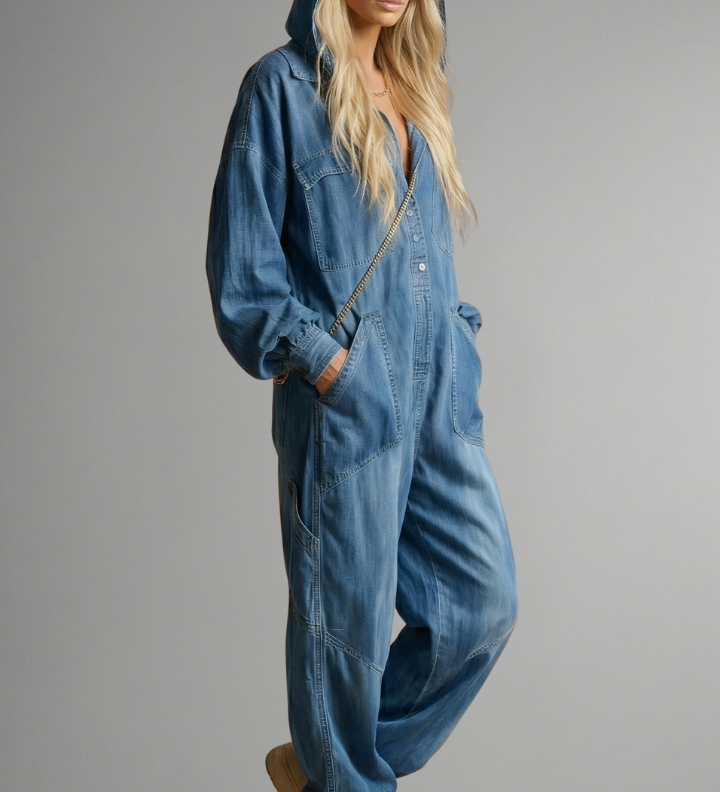 Damen-Jumpsuit mit Kapuze und integrierten Taschen