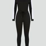 Damen-Jumpsuit mit Kapuzen-Ausschnitt und seitlichen Streifen