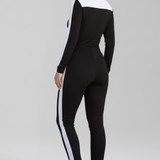 Damen-Jumpsuit mit Kapuzen-Ausschnitt und seitlichen Streifen