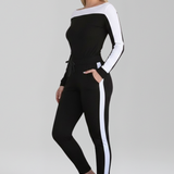 Damen-Jumpsuit mit Kapuzen-Ausschnitt und seitlichen Streifen