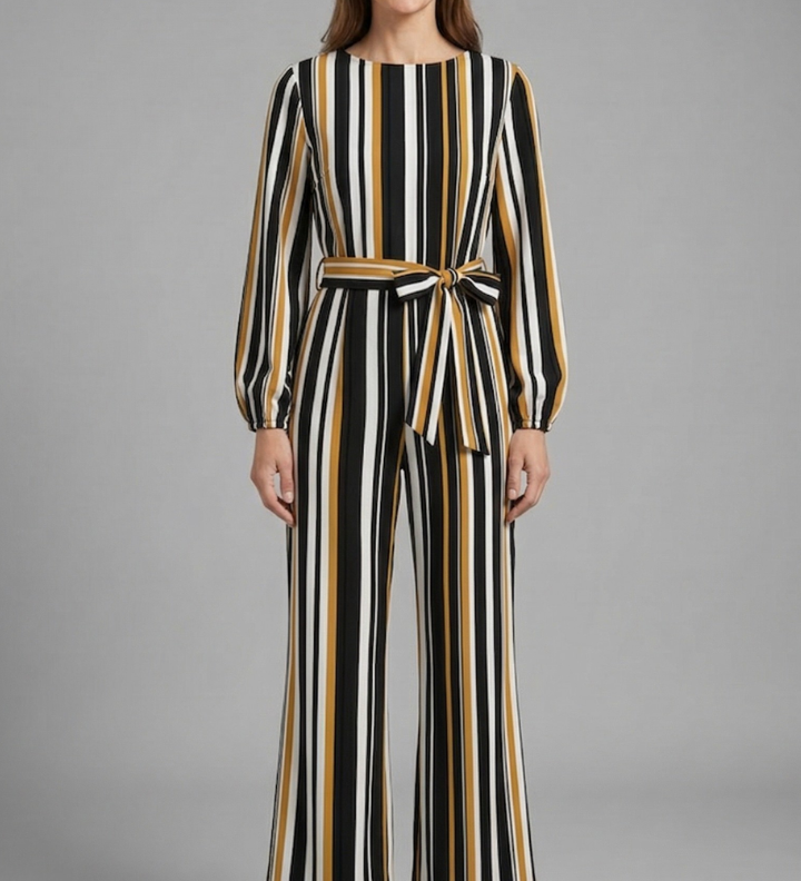 Damen-Jumpsuit mit langen Ärmeln und Bindegürtel