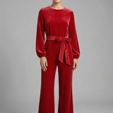 Damen-Jumpsuit mit langen Ärmeln und Bindegürtel