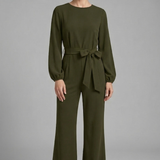 Damen-Jumpsuit mit langen Ärmeln und Bindegürtel