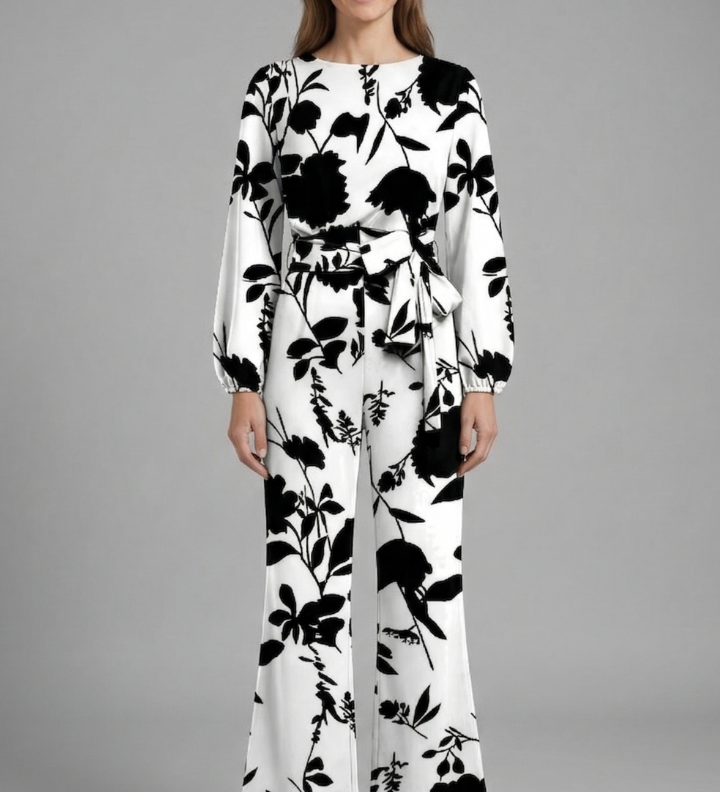 Damen-Jumpsuit mit langen Ärmeln und Bindegürtel