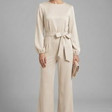 Damen-Jumpsuit mit langen Ärmeln und Bindegürtel