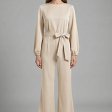 Damen-Jumpsuit mit langen Ärmeln und Bindegürtel