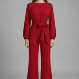 Damen-Jumpsuit mit langen Ärmeln und Bindegürtel