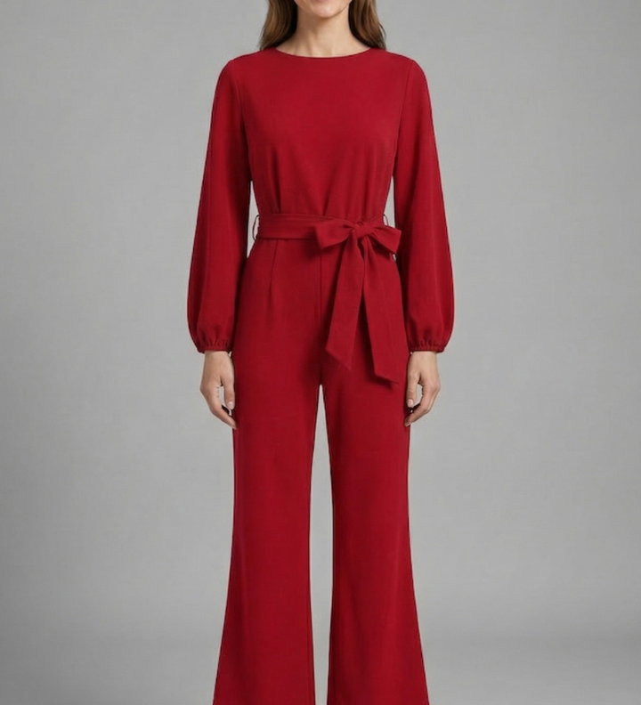 Damen-Jumpsuit mit langen Ärmeln und Bindegürtel