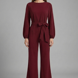 Damen-Jumpsuit mit langen Ärmeln und Bindegürtel