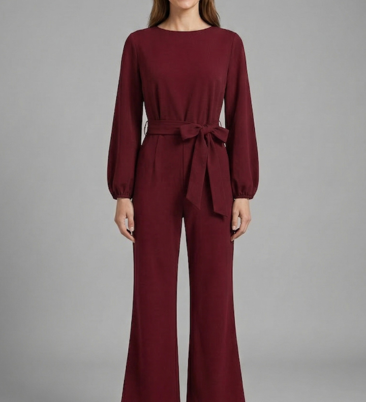Damen-Jumpsuit mit langen Ärmeln und Bindegürtel