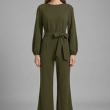 Damen-Jumpsuit mit langen Ärmeln und Bindegürtel