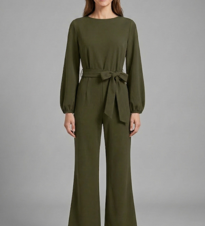 Damen-Jumpsuit mit langen Ärmeln und Bindegürtel