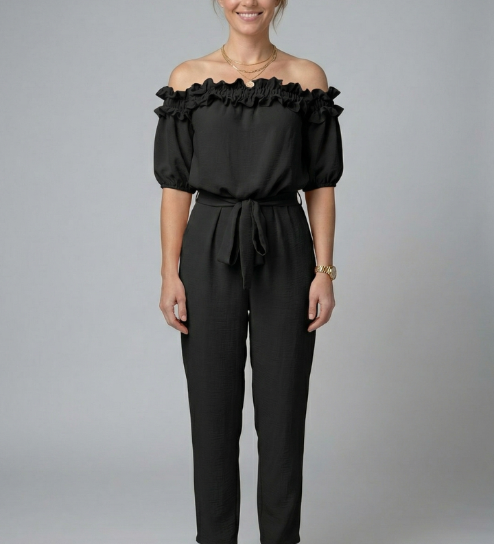Damen-Jumpsuit mit schulterfreiem Ausschnitt und Taillenknoten
