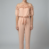 Damen-Jumpsuit mit schulterfreiem Ausschnitt und Taillenknoten