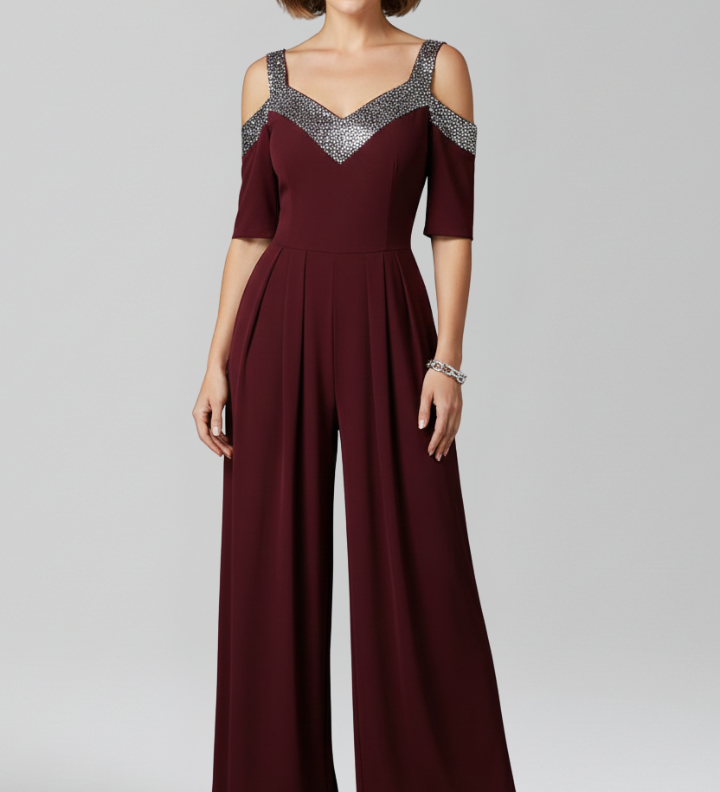 Damen-Jumpsuit mit schulterfreiem Ausschnitt und weitem Bein